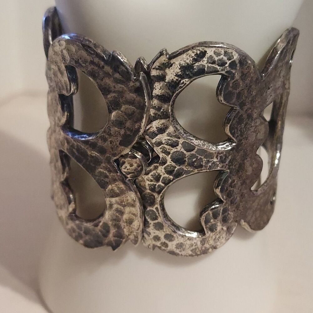 Zentall Hammered Metal Bangle Cuff Hinge Bracelet